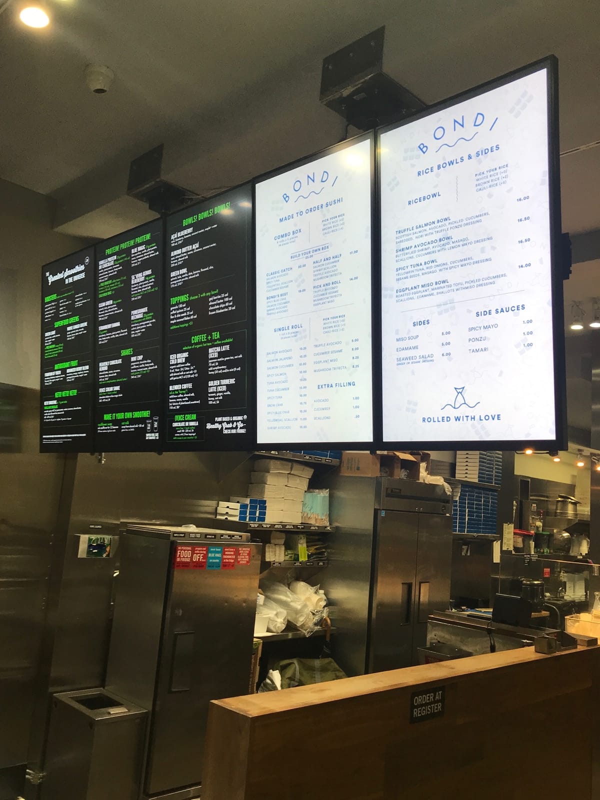 Juice Press location with digital menu displays